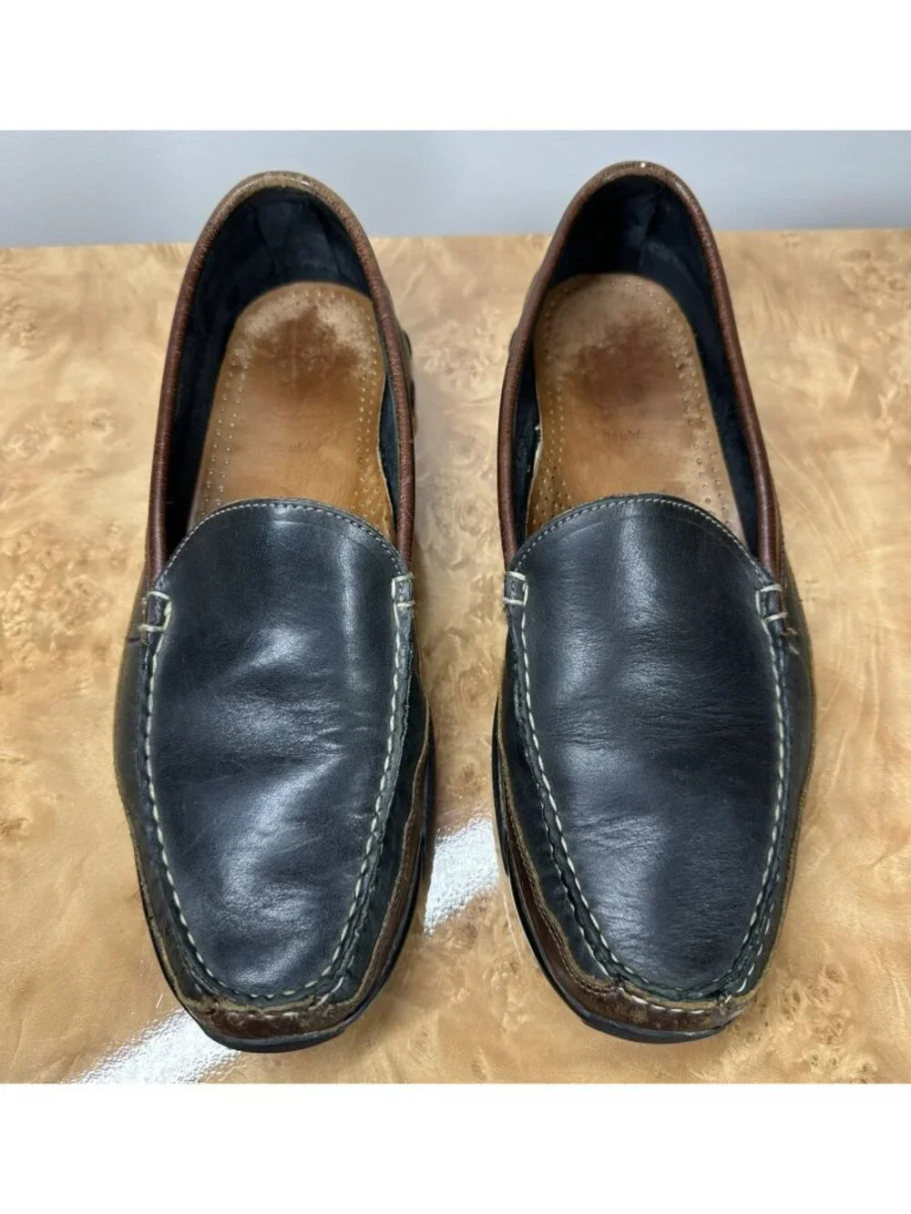 Allen Edmonds Boulder Mens 9.5 Black Brown Leather Driving Loafers Moc Toe